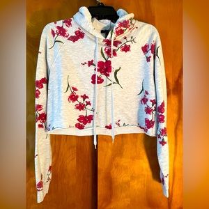 Forever 21 Grey Cropped Hoodie w red flowers NWOTS